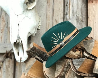 Handmade Embroidered Merino Wool Felt Fedora Hat