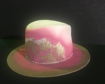 Sombrero Fedora de lana hecho a mano, estilo Western Dream, diseño pintado