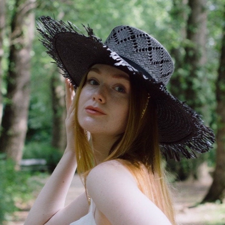 Handmade Straw Bolero Hat With Fringe & Chain - Etsy display picture 1