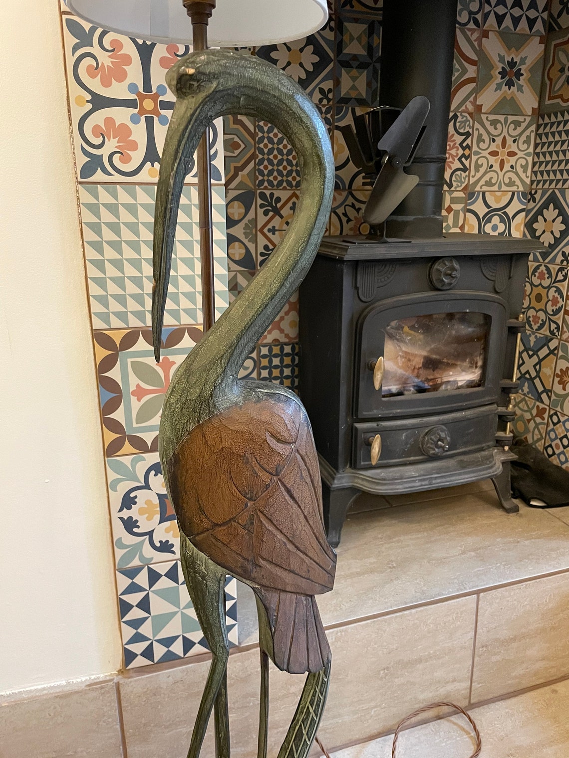 Vintage Carved Wooden Heron Lamp Etsy