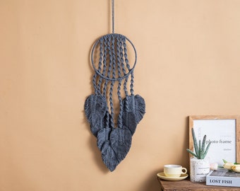 Macrame Leaves Wall Hanging Tapestry, Macrame Boho Dreamcatcher, Bohemian Wall Tapestries, Feathers Tapestry, Nursery Decor, Bedroom Decor