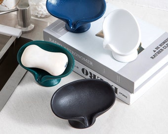 Porte-savon en céramique auto-drainant, porte-savon drainant en céramique de style moderne, plats à savon, décor et accessoires de salle de bains, porte-savon de drainage