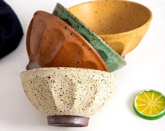 Retro Style Ceramic Dinner Bowls, Pottery Handmade Dining Bowls, Stoneware Bowls, Soup & Salad Bowls, Dinnerware Side Bowls