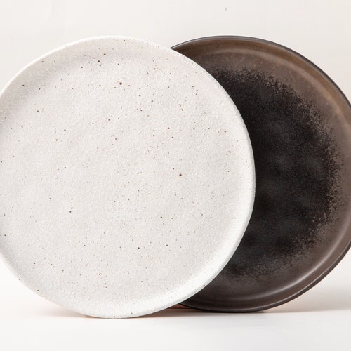 Rustic Ceramic Dinner Plate Black White Pottery Handmade Etsy