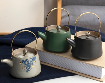 Retro Ceramic Japanese Teapot Pottery Handmade Teapot Set 240 ML Stoneware Teapot Ceramic Kettle Tea Ceremony Accessories Housewarming Gift