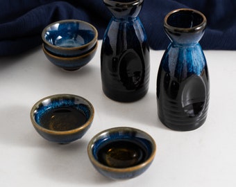 Set di sakè in ceramica blu giapponese, caraffa per sakè in ceramica fatta a mano, set di tazze da 40 ML per sakè da 130 ML, bottiglia per sakè in gres, regali di inaugurazione della casa di Natale