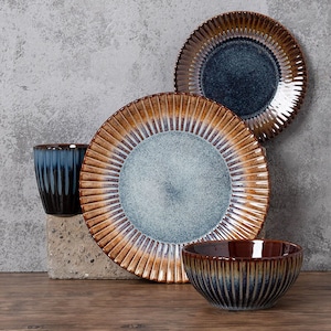 Retro-Style Ceramic Dinnerware Set, Pottery Handmade Dining Set, Dinner Plates Bowls, Serving Dinner Set, Stoneware Dining Set, Tableware