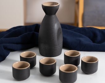 Japanese Style Sake Set, Ceramic Sake Set with Cups, Handmade Sake Bottle with Cups, Ceramic Bottle and Cups, Ceramic 250 ML Sake Carafe