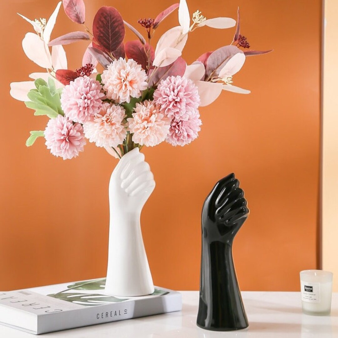 Ceramic Hand Vase, White Ceramic Flower Vase, Table Centerpiece, Living Room Handmade Vase