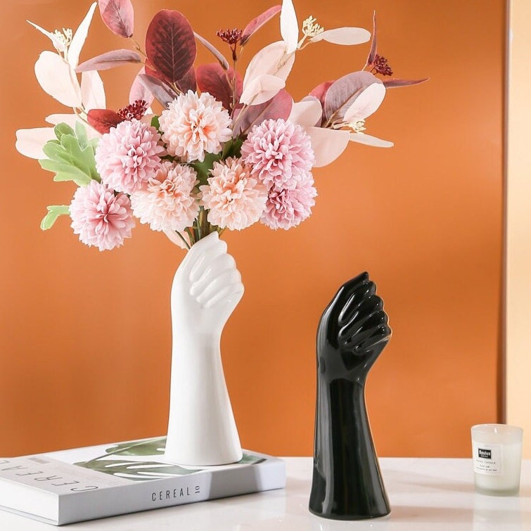 Ceramic Hand Vase White Ceramic Flower Vase Table Etsy