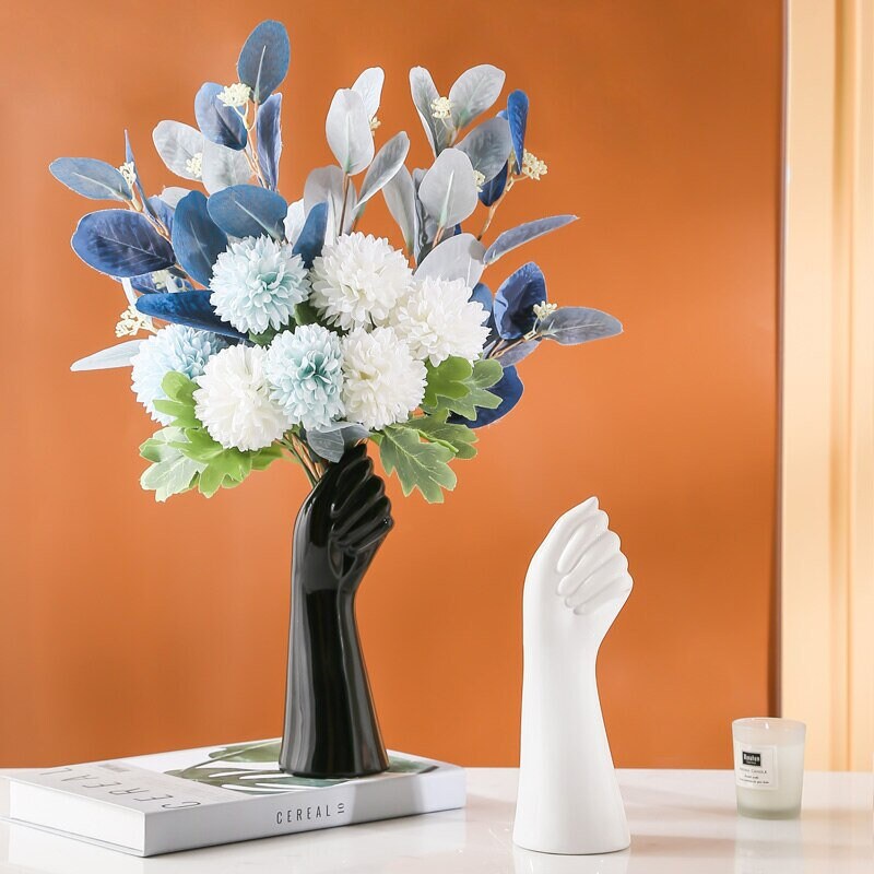 Ceramic Hand Vase White Ceramic Flower Vase Table Etsy