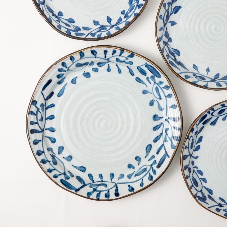 Blue Floral Ceramic Dinner Plate, Pottery Handmade Dinner Plate, Modern Dinnerware Plates, Serving & Salad Plate, Ceramic Dishes, Tableware image 2