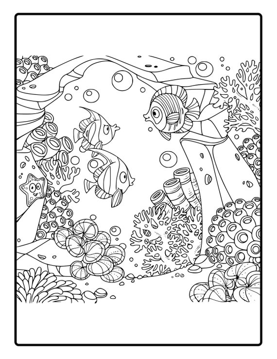 Sea Fish Coloring Book Under the Water Coloring Pages Sea Ocean Animals  Coloring Workbook Marine Life Coloring Kids Coloring PDF 