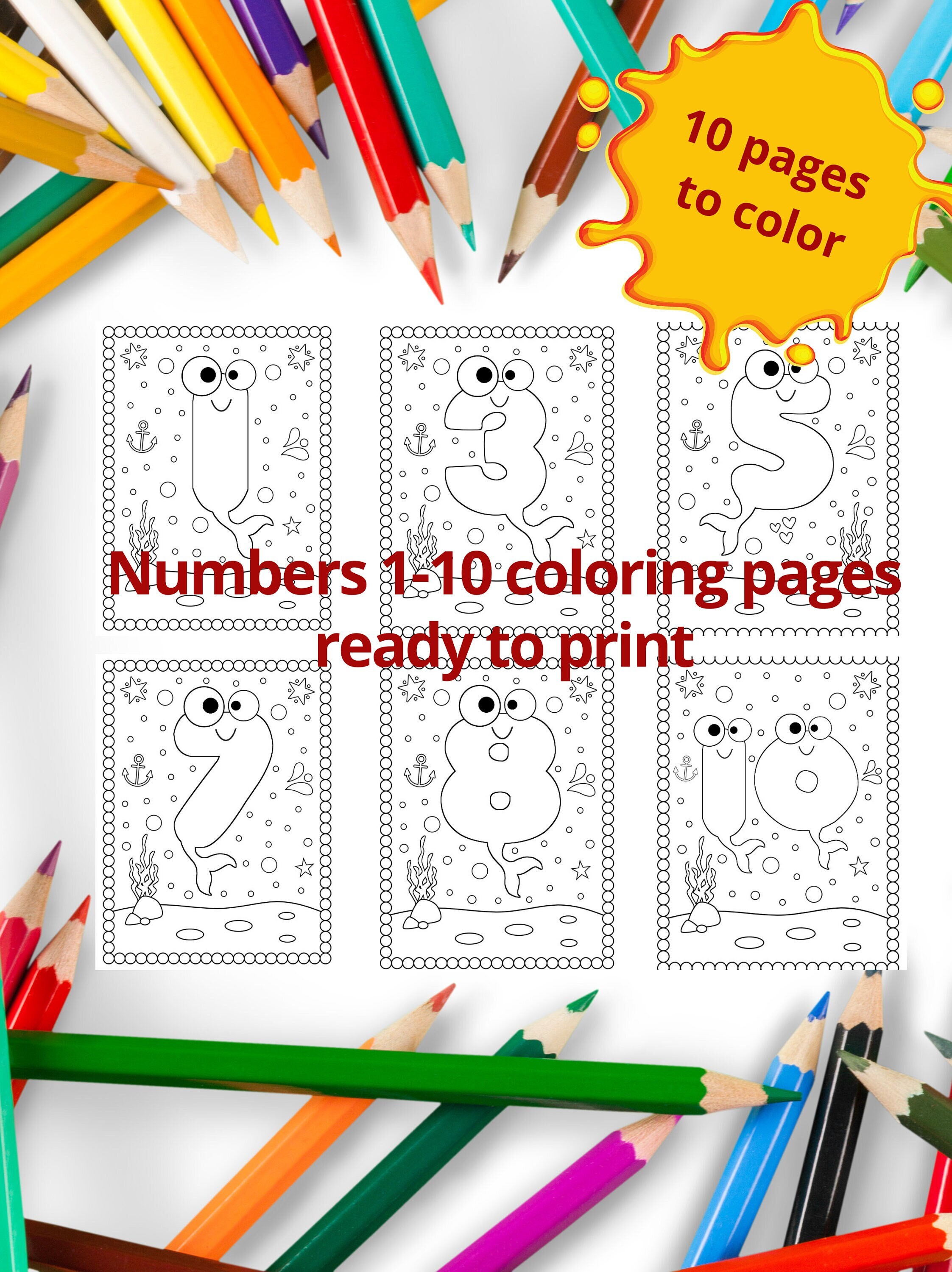 numbers coloring pages 1 10 kids coloring pages printable etsy