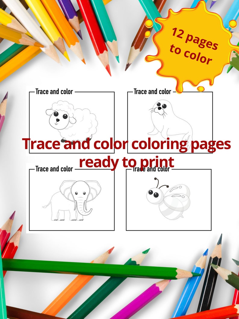 kids tracing and coloring pages kids coloring book 3 etsy