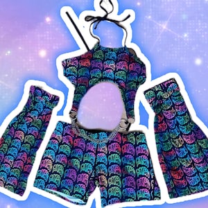 Upcycled LSDREAM Rave Bodysuit: Trippy EDM Festival Outfit with Sleeves (M-XL Stretchy Fit)
