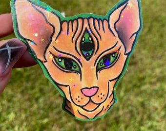 Holographic Rainbow Cat Sticker 2-Pack: Trippy Vinyl Decals