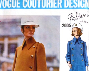 Vogue 2005 sewing pattern, rare Fabiani 1960s  size 12, 34" bust double-breasted dress or coat, side pocket, high collar
