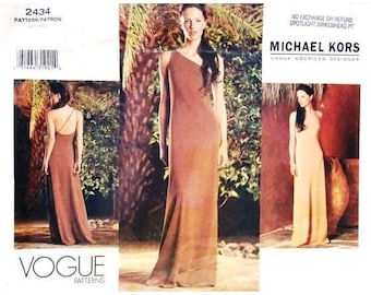 Vogue 2434 sewing pattern, Michael Kors, uncut, sizes 14-16-18, Vogue American Designer,  backless gown one shoulder dress