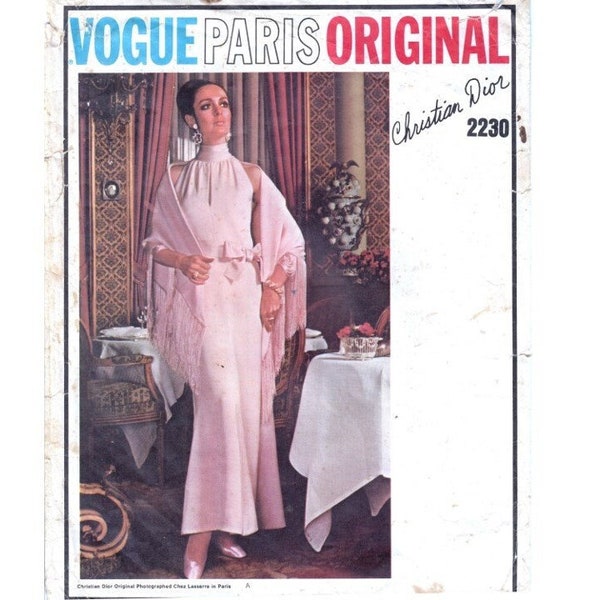 Vogue 2230 sewing pattern vintage 1960s Christian Dior, Vogue Paris Original, size 12, 34" bust evening or cocktail dress and stole, uncut