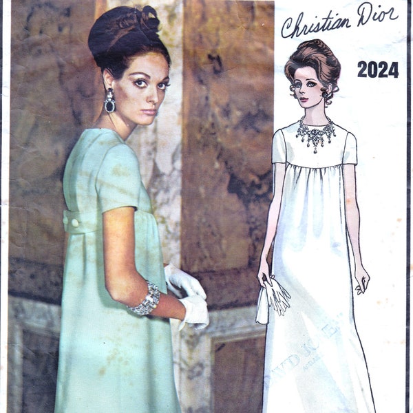 Vogue 2024 sewing pattern, vintage iconic 1960s Christian Dior, Vogue Paris Original, size 14, evening or cocktail dress, empire line