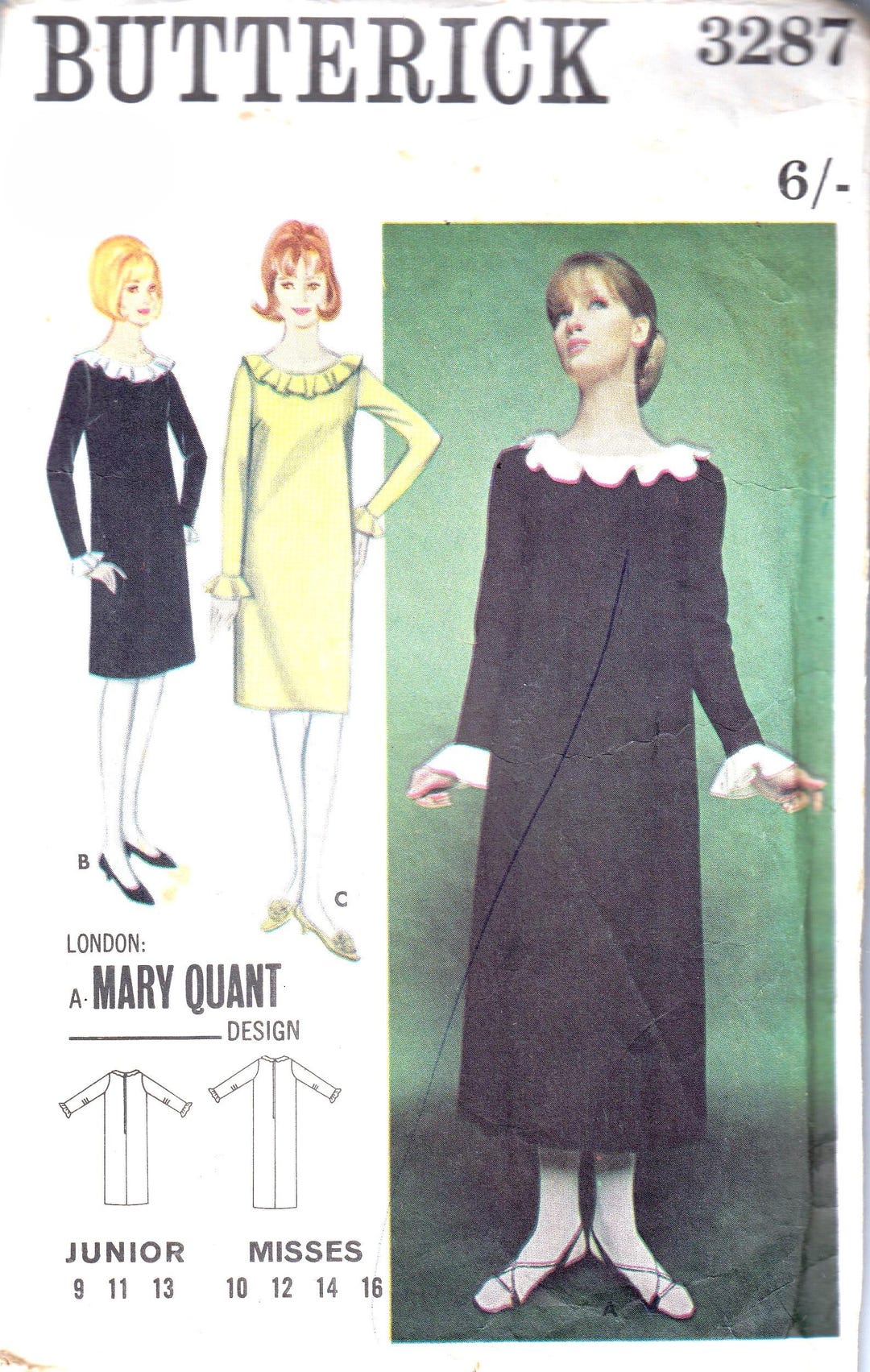 Mary Quant Pattern Design Butterick 3287 Mary Quant Vintage 1960s Pattern Size 16 Mod Dress ...