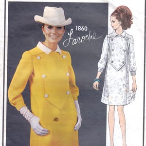 Vogue 1860 pattern, vintage 1960s Laroche size 12, 34" bust, double breasted coat dress