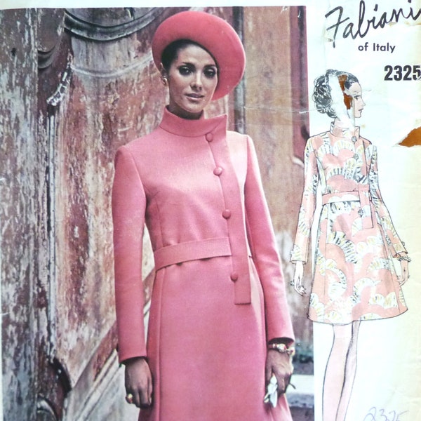 Vogue 2325 sewing pattern, rare Fabiani 1970s  Vogue Couturier Design size 12, 34" bust fabulous A-line dress with asymmetrical closing