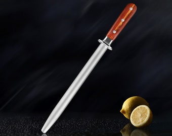 Diamond-Grain Knife Sharpener - Sharpening Rod with Ergonomic Rosewood Handle