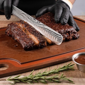 Beautifully Crafted Brisket Knife with Engraved Damascus Pattern - 12 Inch Carving Knife for Meat, Roasts & Fruit - Groomsmen Gift For Men