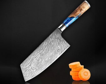 67-Layer Damascus Steel Japanese Cleaver Knife - Japanese VG10 Damascus Steel Kitchen Knife - 'Tsunami' - 7.5" Ruthlessly Sharp Blade