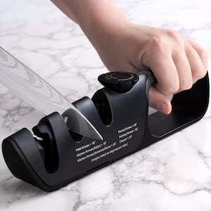 3-In-1 Handheld Knife Sharpener with Adjustable Angle Dial (14-24 degrees) - For Kitchen Knives, Hunting Knives, Pocket Knives, & More