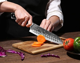 67-Layer Damascus Santoku Knife - Japanese Chef Knife forged from Japanese VG10 Steel - RUTHLESSLY Sharp Edge
