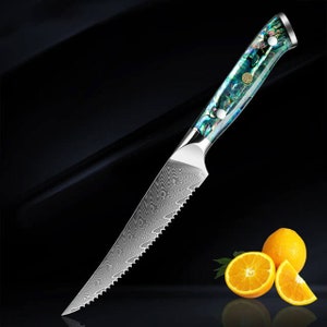 Damascus Steel Steak Knife with Abalone Shell Handle 1-PieceUmi by Senken Knives