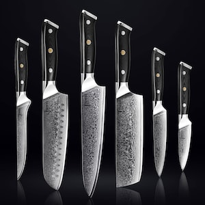 Japanese Damascus Steel Kitchen Knife Set - Professional Grade Chef Knife Set - VG10 Damascus Steel Blades with Full-Body G10 Handles