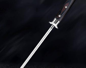 Acero de afilar cuchillos profesional con mango de madera acabada: varilla de esmeril increíblemente resistente, afila hasta 63 HRC, incluidos cuchillos de Damasco.