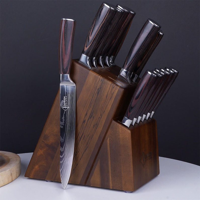 Acacia Knife Block Senken Knives with Imperial Kitchen Knife Set