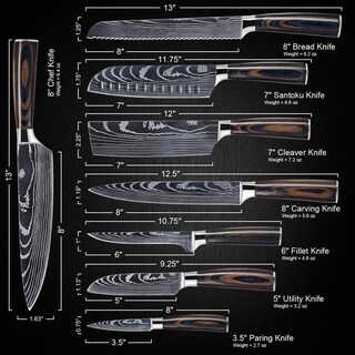 XYJ Set Di Coltelli Da Cucina Professionali: Lama Forgiata In Acciaio Al Carbonio, Design Ergonomico Con Anello Blu, Set Con Mannaia, Nakiri E Coltello Chef
