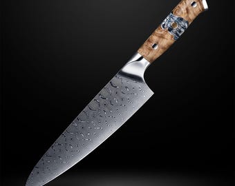 110層パウダーダマスカス鋼の日本製シェフナイフ - 天神「天の刃」 唯一無二のシェフナイフ、シェフへの贈り物に最適