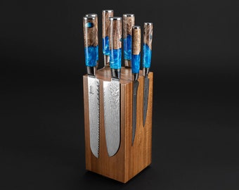 SENKEN 16pc Damascus Kitchen Knife Set - Cerulean Collection Blue Resin  Handles