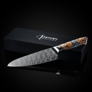 High End Luxury Gift for Chef or Cook - Tenjin Chef Knife 110 Layer Powder Damascus Japanese Steel Chef Knife