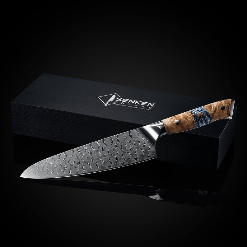 High End Luxury Gift for Chef or Cook - Tenjin Chef Knife 110 Layer Powder Damascus Japanese Steel Chef Knife