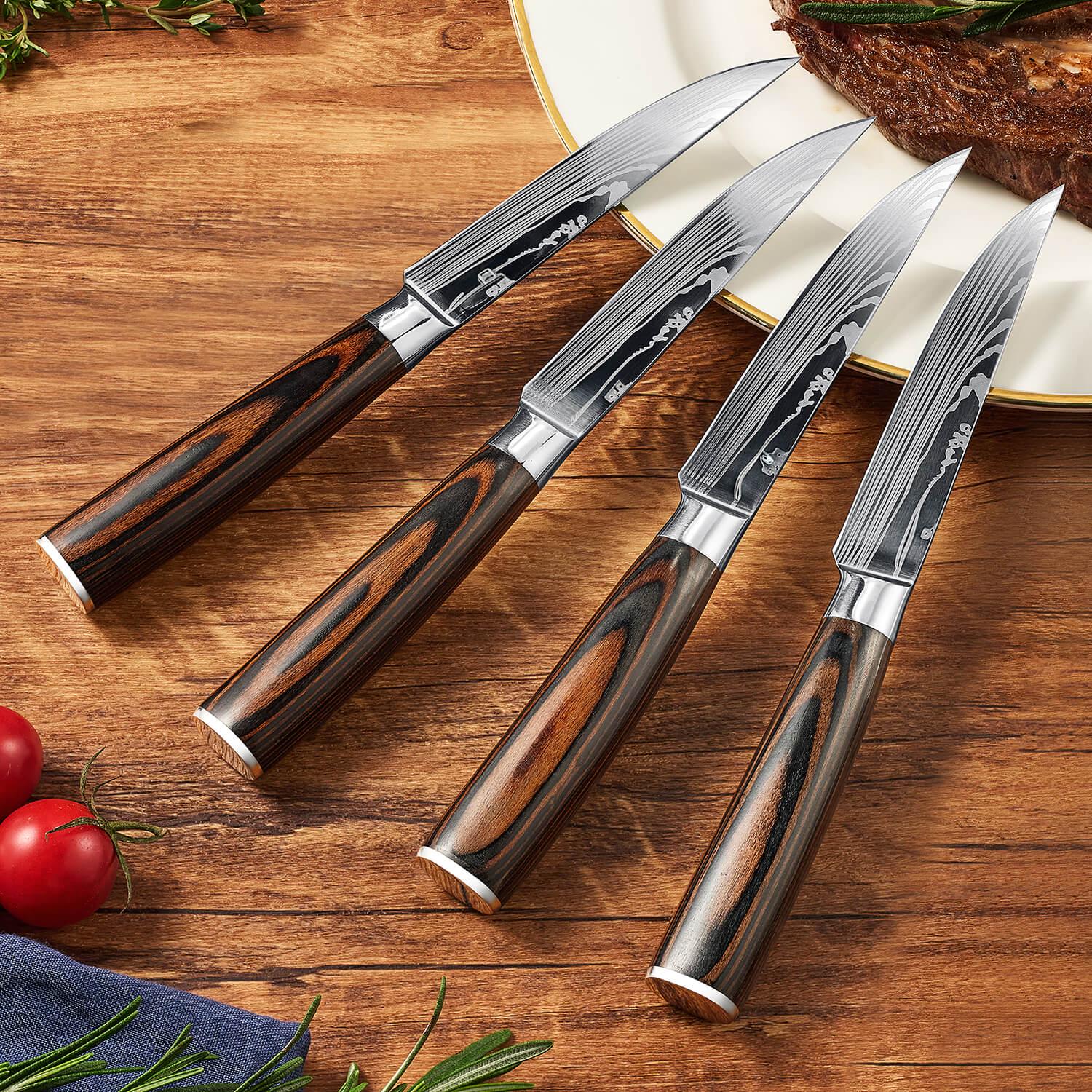16-piece Natural Acacia Wood Knife Block Set - Damascus Pattern