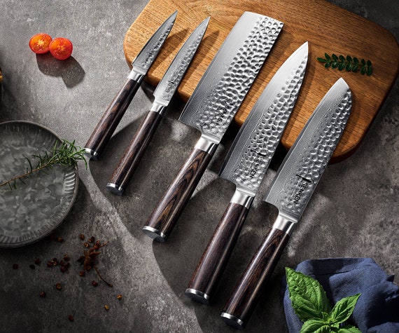 XINZUO 21.1cm Coltello da Cuoco 110 Strati in Acciaio Damasco, Forgiato a Mano Professionale Coltello da Cucina Coltello da Chef Tagliente -Manico in Legno di Ferro del Deserto del Nord America