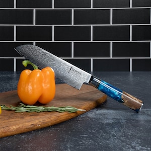 Damascus Santoku Knife - Japanese Santoku Chef Knife, &quot;Tsunami&quot; Collection, Perfect for Any Meat and Vegetables, Ruthlessly Sharp Blade