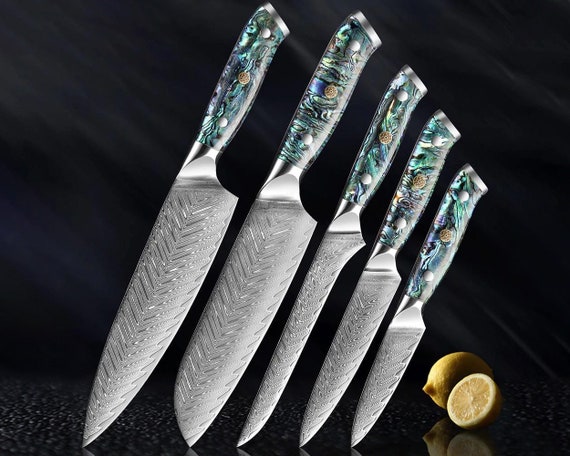 SENKEN 8-piece Premium Japanese Kitchen Knife Set with Laser Damascus  Pattern