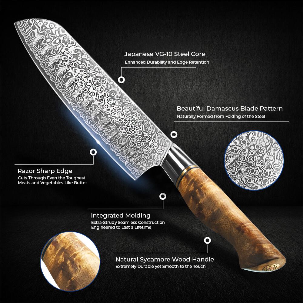 Toyotomi Japan - Coltello Santoku Damasco 18 Cm In Acciaio 67 Strati, Manico Legno Rosa, Professionale Per Carne Pesce E Verdure - 3