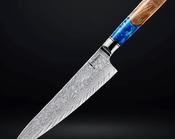 67-Layer Damascus Steel Chef&#39;s Knife - Japanese VG10 Steel Kitchen Knife - &#39;Tsunami&#39; - 8&quot; Damascus Blade