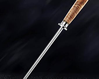 Diamond-Grain 8" Professional Sharpening Steel - Dynasty Collection - Diamond Emery Rod with Natural Sycamore Wood Handle