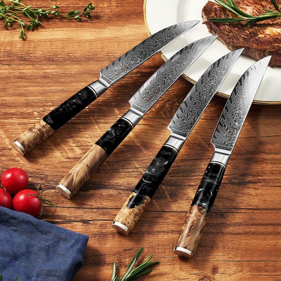 6-piece Black Tsunami Damascus Steel Steak Knife Set - Black Resin